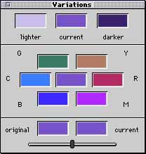 Variations allows the user to adjust colours by hue, saturation and brightness - individually or in combination.